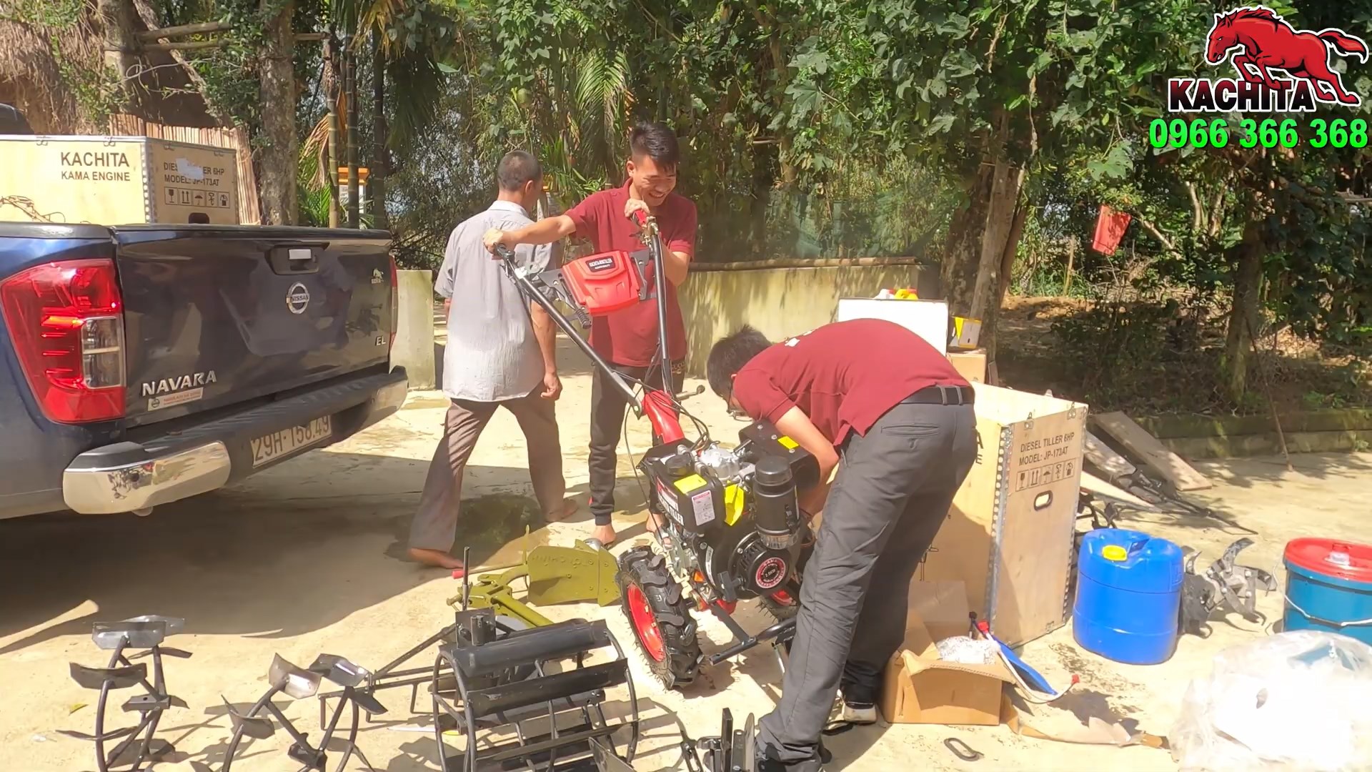 Hướng dẫn lắp đặt máy xới đất Kachita 173AT đề nổ cho bác Sơn tại Thanh Xuân, Thanh Chương, Nghệ An